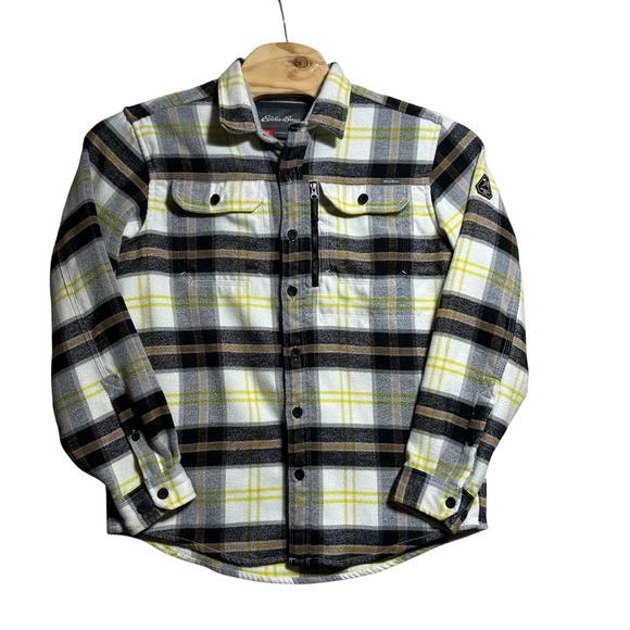 Eddie Bauer Other - Eddie Bauer Mountain Ops Plaid Flannel Shirt Mens Large Yellow Black Classic Fit